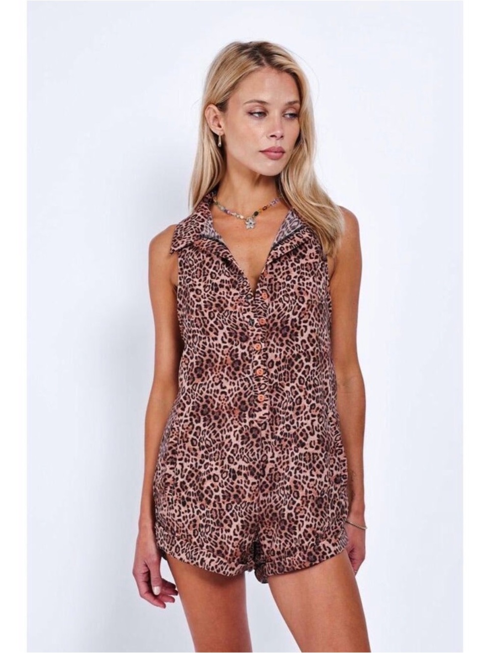 NWT Skatie Wyatt Kualoa/Brown Leopard Print Sleeveless Romper Vacation Small